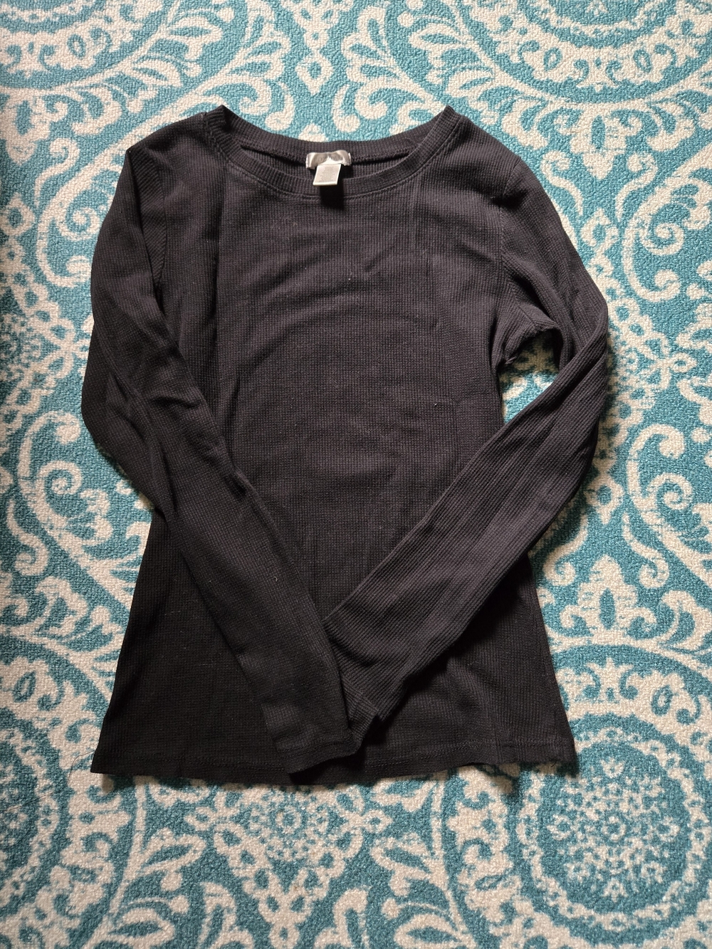 Bozzolo Black Ribbed Long Sleeve Crewneck Top